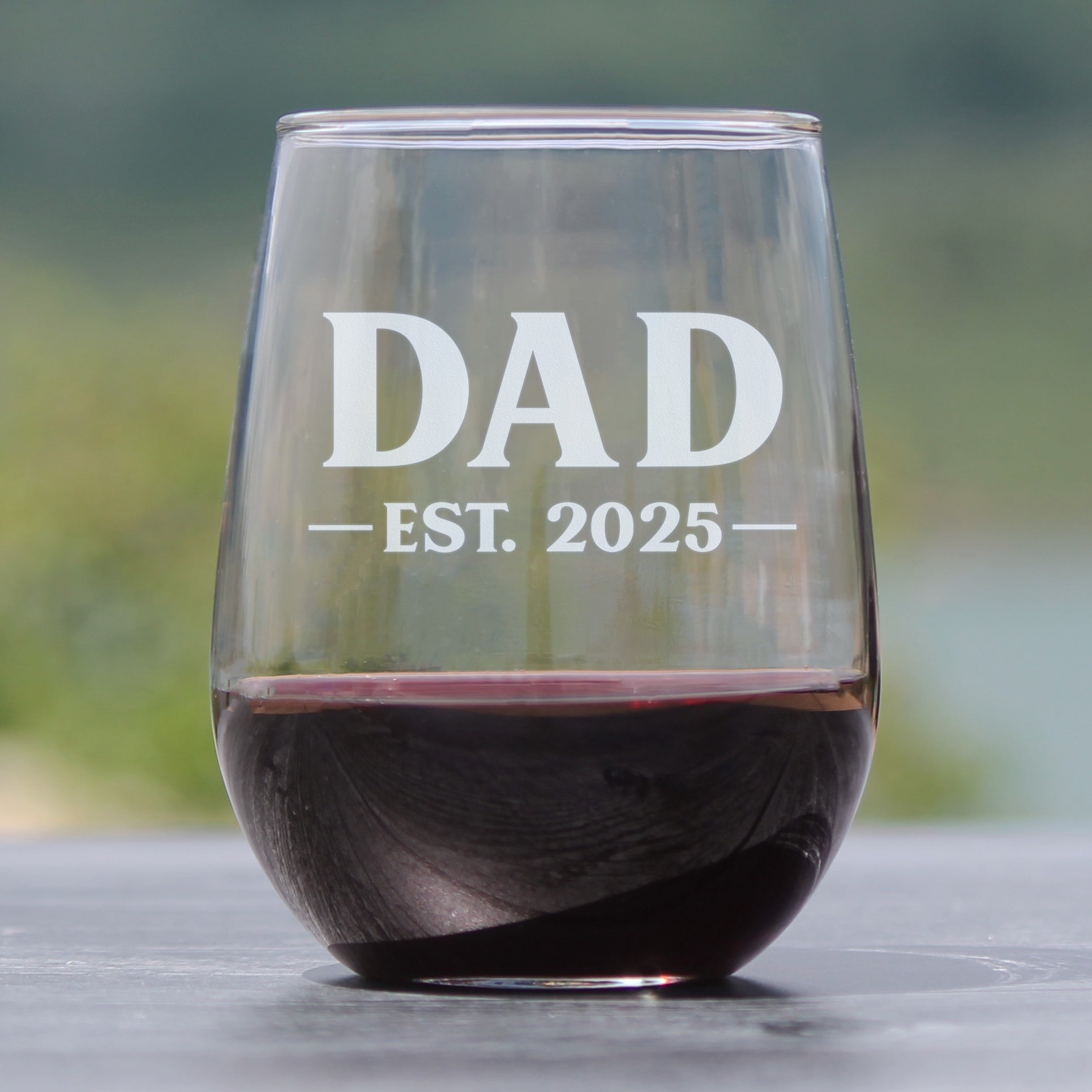 Dad Est 2025 - New Father Stemless Wine Glass Gift for First Time Parents - Bold 17 Oz Large Glasses