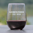 Godfather Est 2025 - New Godfather Stemless Wine Glass Proposal Gift for First Time Godparents - Bold 17 Oz Large Glasses