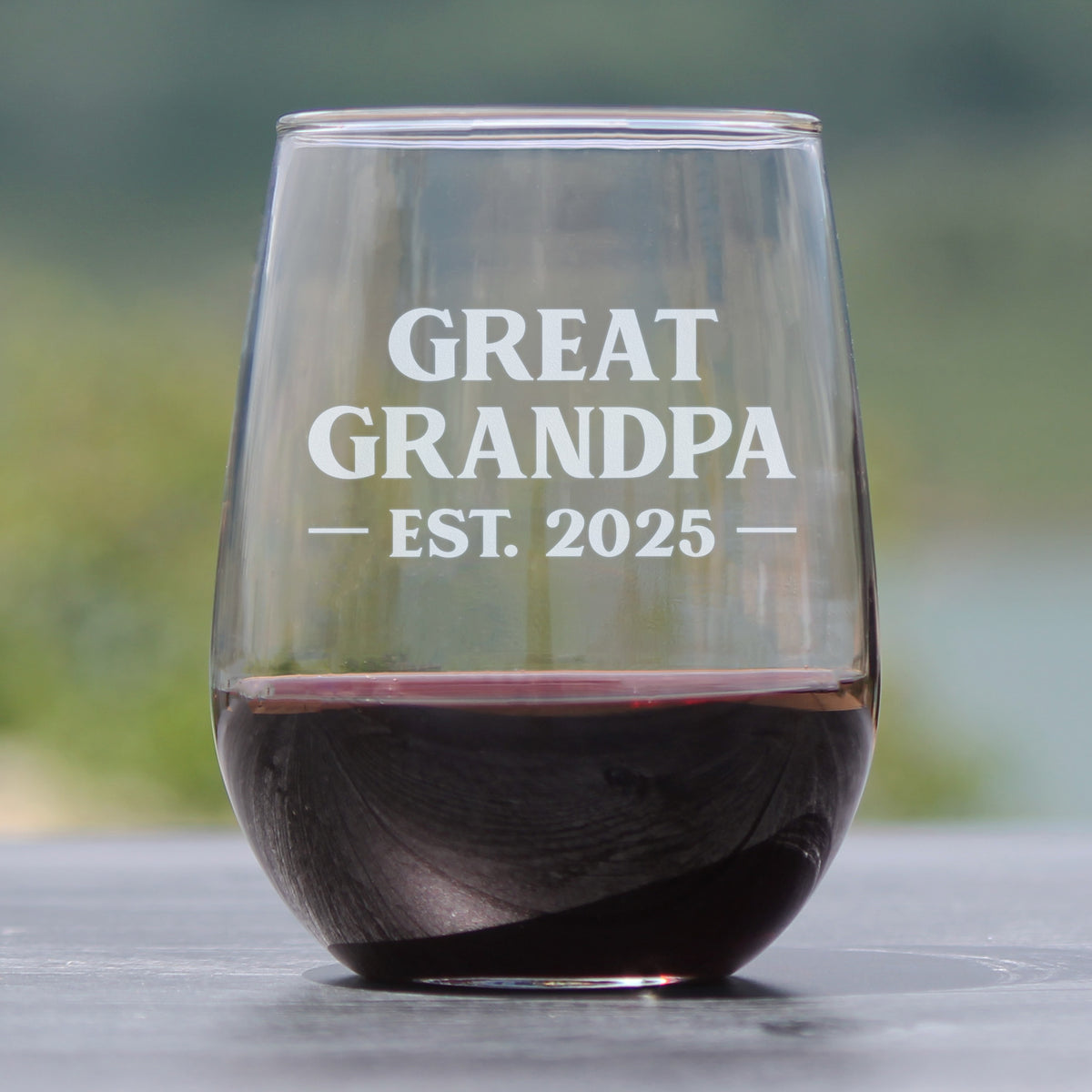 Great Grandpa Est 2025 - New Great Grandfather Stemless Wine Glass Gift for First Time Great Grandparents - Bold 17 Oz Large Glasses