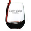 Great Uncle Est 2026 - Engraved Stemless Wine Glass - New Great Uncle Gift for First Time Great Uncles - Bold Large Wine Glasses - 17 oz