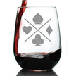 Card Suits Engraved Stemless Wine Glass High Quality Gifts for Card Players Large Wine Glasses - 17 oz