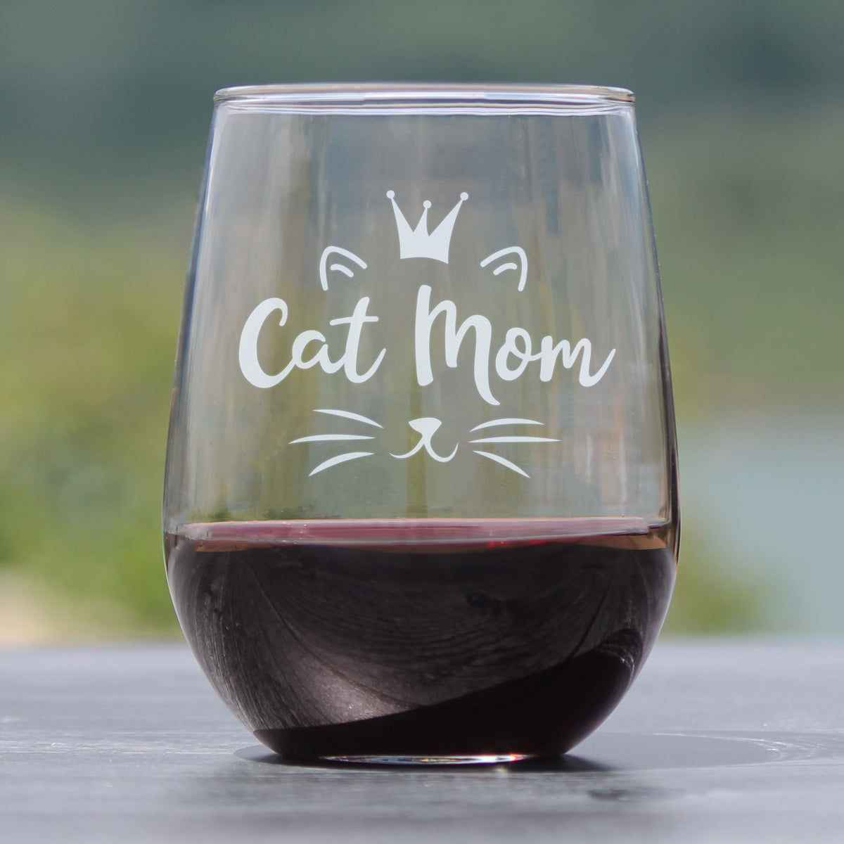 Cat Mom - Stemless Wine Glass Gift - Cute Gifts for Cat Lady - Large 17 Ounce