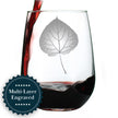 Aspen Leaf Engraved Stemless Wine Glass - Multi-Layer Engraving - 17 oz & 15 oz