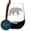 Bear Engraved Stemless Wine Glass - Multi-Layer Engraving - 17 oz & 15 oz