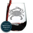 Crab Engraved Stemless Wine Glass - Multi-Layer Engraving - 17 oz & 15 oz