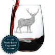Deer Engraved Stemless Wine Glass - Multi-Layer Engraving - 17 oz & 15 oz