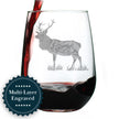 Elk Engraved Stemless Wine Glass - Multi-Layer Engraving - 17 oz & 15 oz