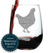 Hen Engraved Stemless Wine Glass - Multi-Layer Engraving - 17 oz & 15 oz
