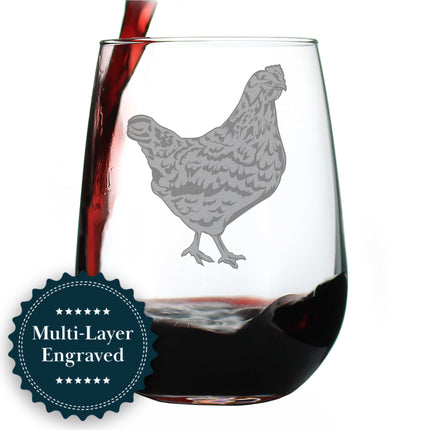 Hen Engraved Stemless Wine Glass - Multi-Layer Engraving - 17 oz & 15 oz