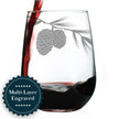 Pinecones Engraved Stemless Wine Glass - Multi-Layer Engraving - 17 oz & 15 oz
