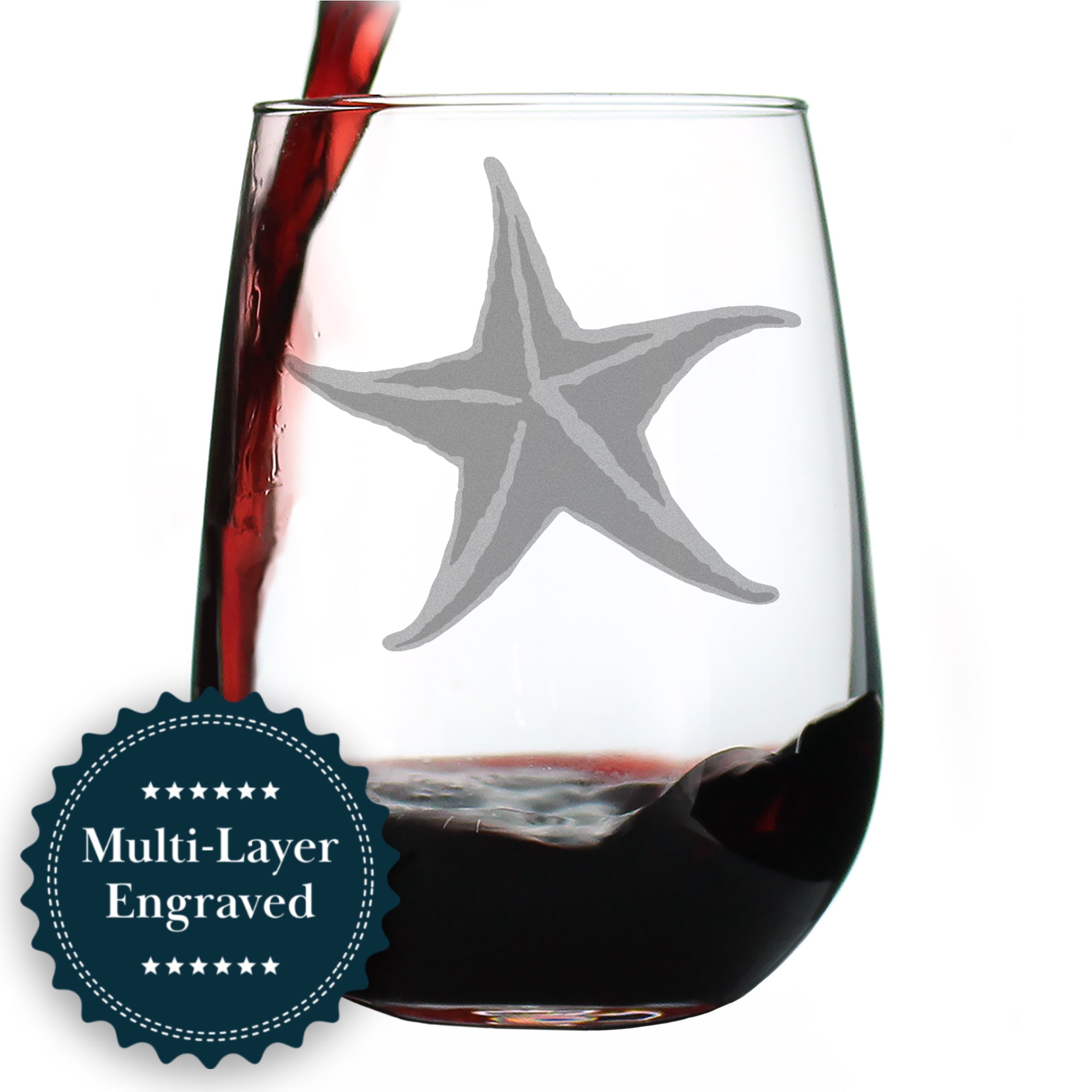 Starfish Engraved Stemless Wine Glass - Multi-Layer Engraving - 17 oz & 15 oz