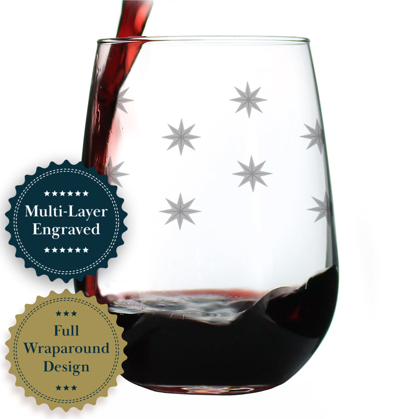 Star Pattern Engraved Stemless Wine Glass - Full Wrap - Multi-Layer Engraving - 17 oz & 15 oz