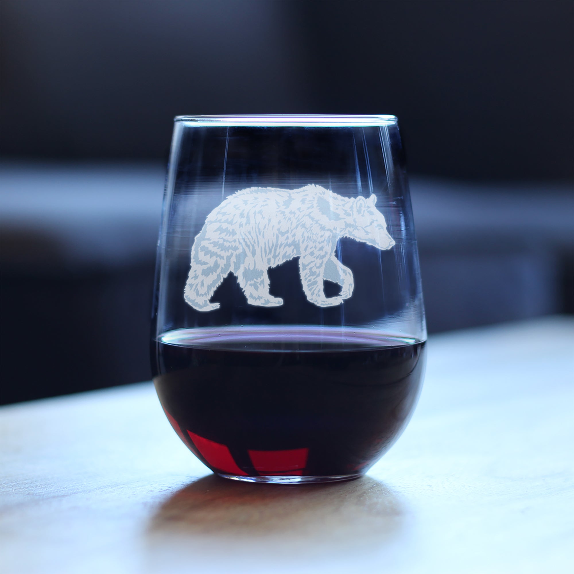 Bear Engraved Stemless Wine Glass - Multi-Layer Engraving - 17 oz & 15 oz