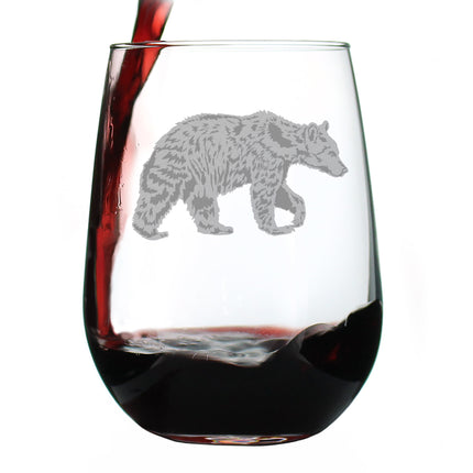 Bear Engraved Stemless Wine Glass - Multi-Layer Engraving - 17 oz & 15 oz