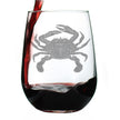 Crab Engraved Stemless Wine Glass - Multi-Layer Engraving - 17 oz & 15 oz