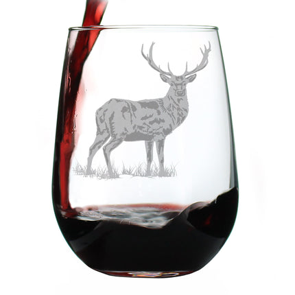 Deer Engraved Stemless Wine Glass - Multi-Layer Engraving - 17 oz & 15 oz