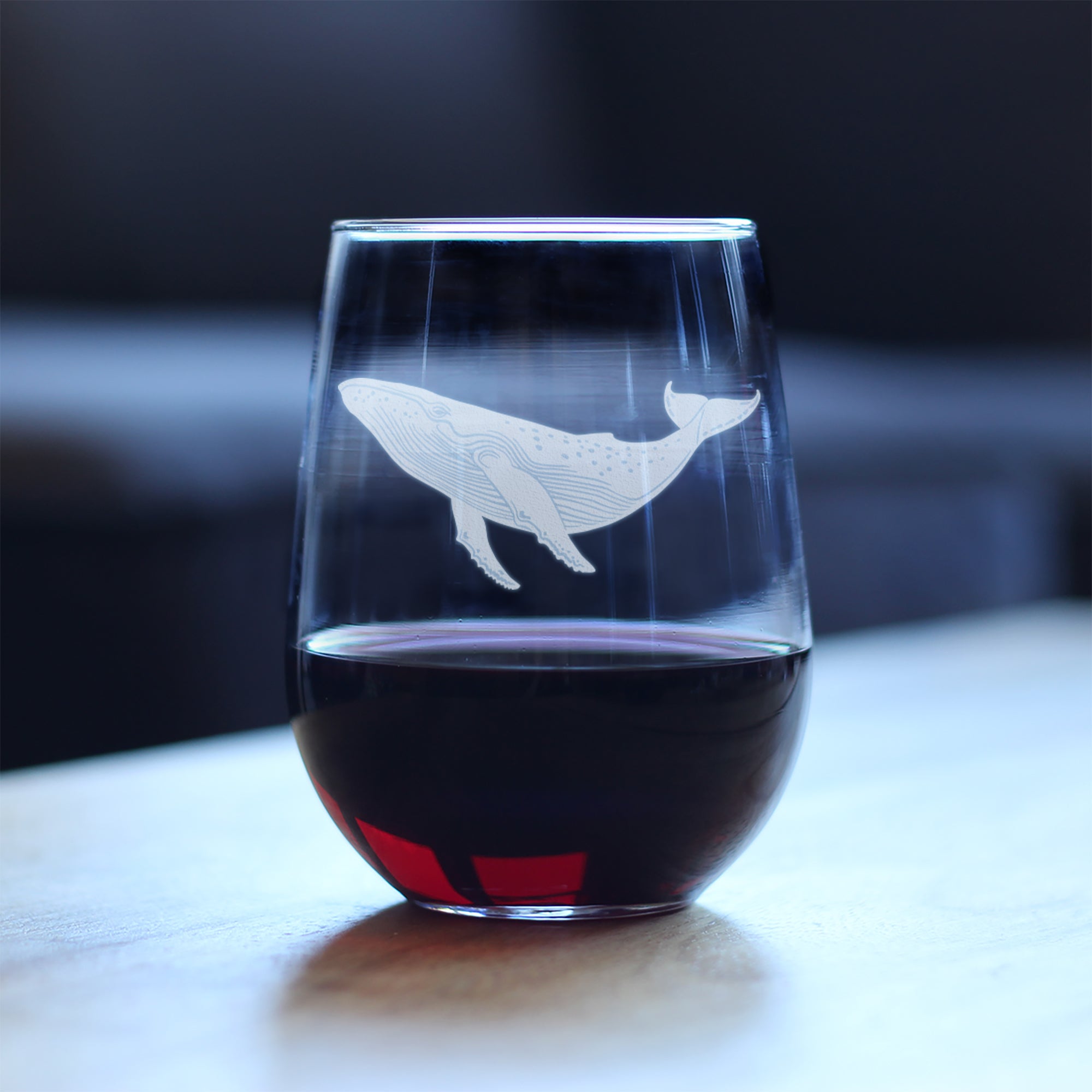 Whale Engraved Stemless Wine Glass - Multi-Layer Engraving - 17 oz & 15 oz