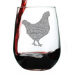 Hen Engraved Stemless Wine Glass - Multi-Layer Engraving - 17 oz & 15 oz