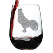 Rooster Engraved Stemless Wine Glass - Multi-Layer Engraving - 17 oz & 15 oz