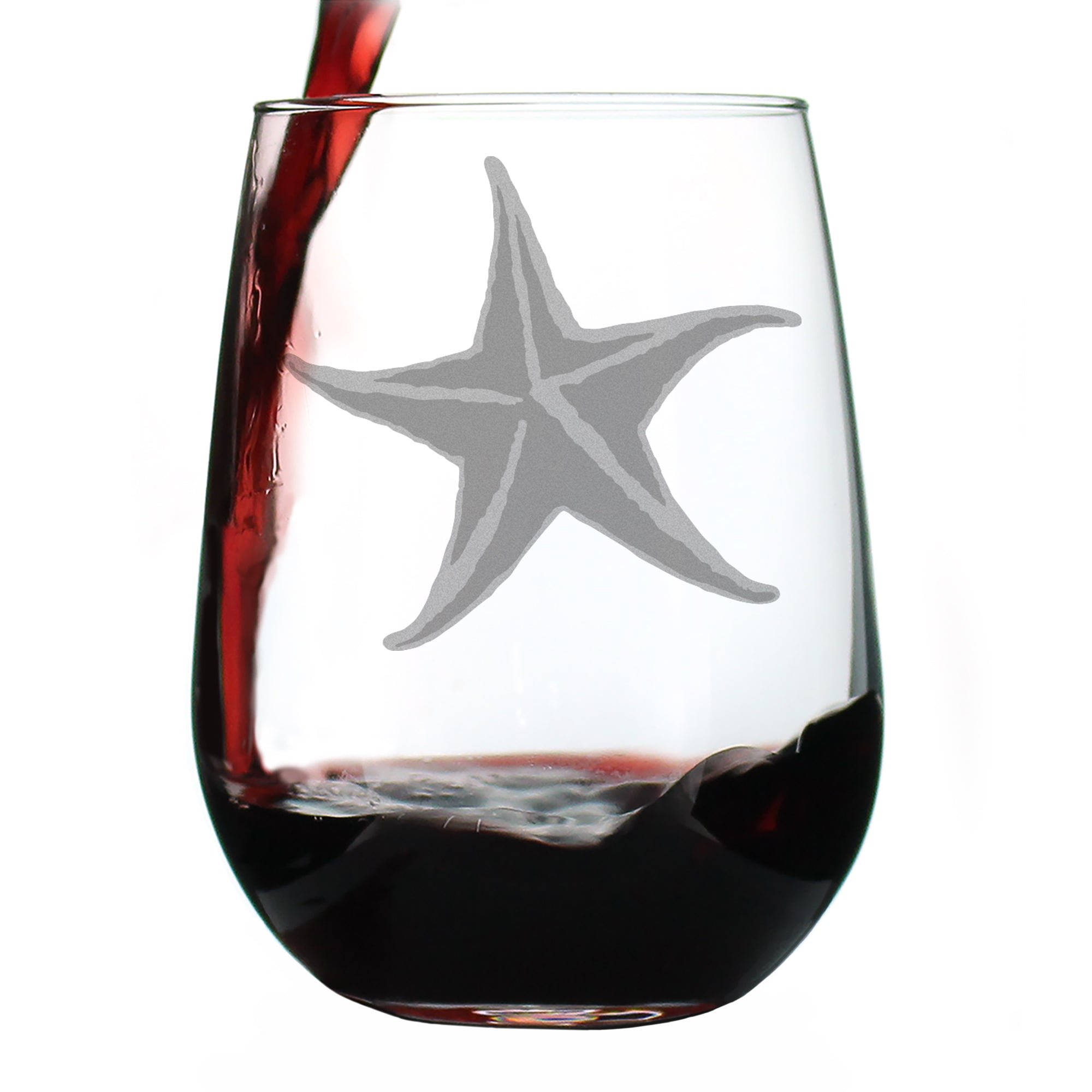 Starfish Engraved Stemless Wine Glass - Multi-Layer Engraving - 17 oz & 15 oz
