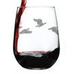 Flying Ducks Engraved Stemless Wine Glass - Full Wrap - Multi-Layer Engraving - 17 oz & 15 oz