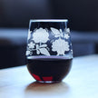 Folk Art Floral Engraved Stemless Wine Glass Hungarian Kalocsa Embroidery Pattern Multi-Layer Engraving - 17 oz & 15 oz