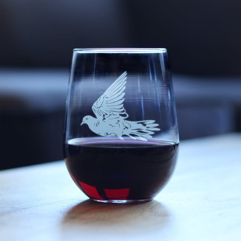 Dove - Engraved Stemless Wine Glass Birds Decor, Accessories and Bird Themed Gifts for Bird Lovers Large Wine Glasses - 17 oz
