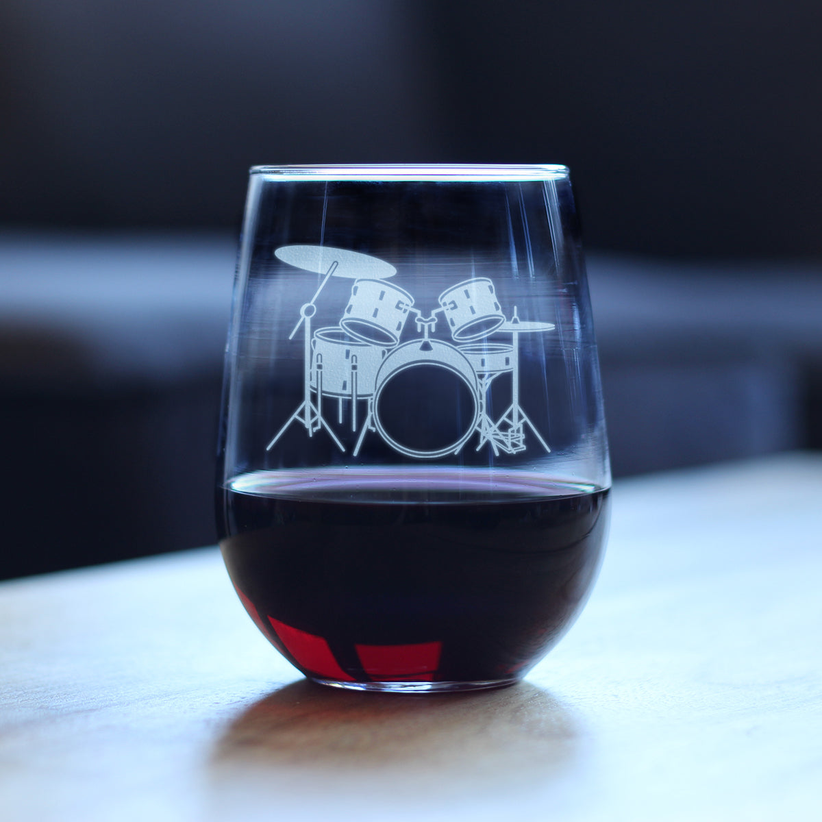 Drums - Stemless Wine Glass - Drumming Gifts for Drummers - Large 17 Ounce Glasses