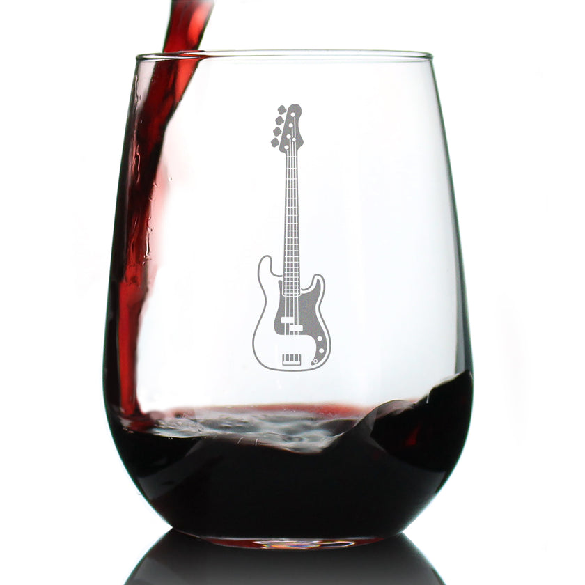 Electric Bass Stemless Wine Glass - Music Gifts for Bass Players, Teachers and Musical Accessories for Musicians that Play Bass Guitar - Large 17 Oz Glasses
