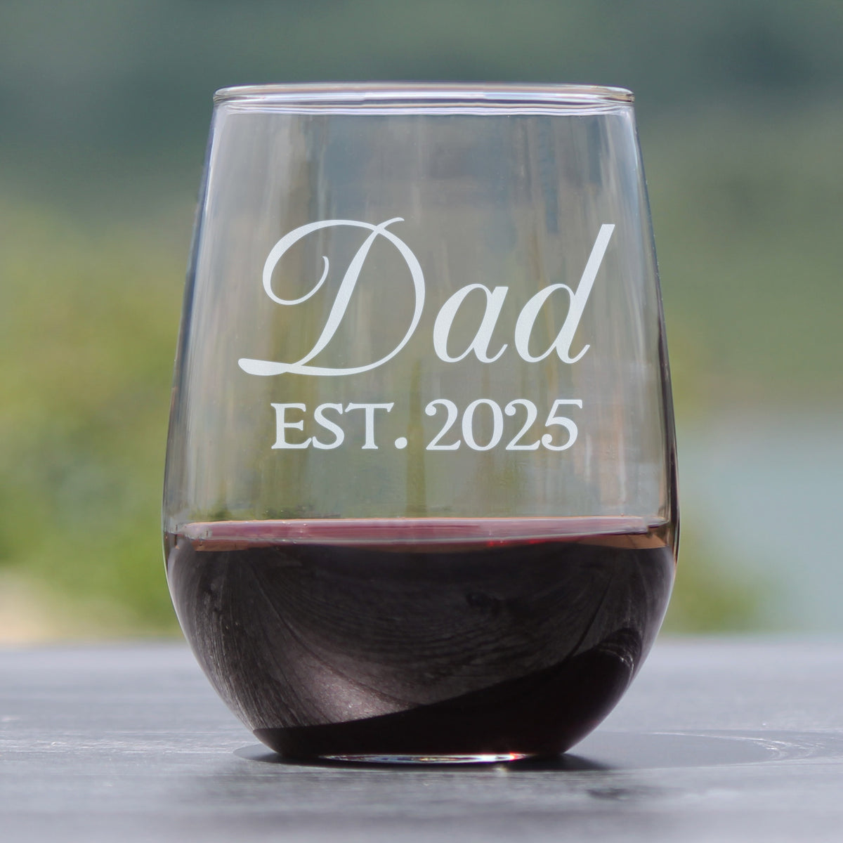 Dad Est 2025 - New Father Stemless Wine Glass Gift for First Time Parents - Decorative 17 Oz Large Glasses