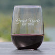 Great Uncle Est 2025 - Stemless Wine Glass Gift for First Time Great Uncles - Decorative 17 Oz Large Glasses