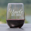Uncle Est 2025 - Stemless Wine Glass Gift for First Time Uncles - Decorative 17 Oz Large Glasses