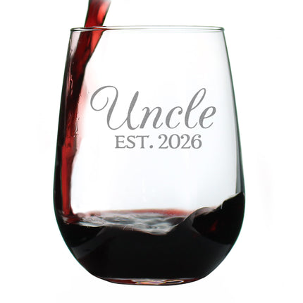 Uncle Est 2026 - Engraved Stemless Wine Glass - New Uncle Gift for First Time Uncles - Decorative Large Wine Glasses - 17 oz