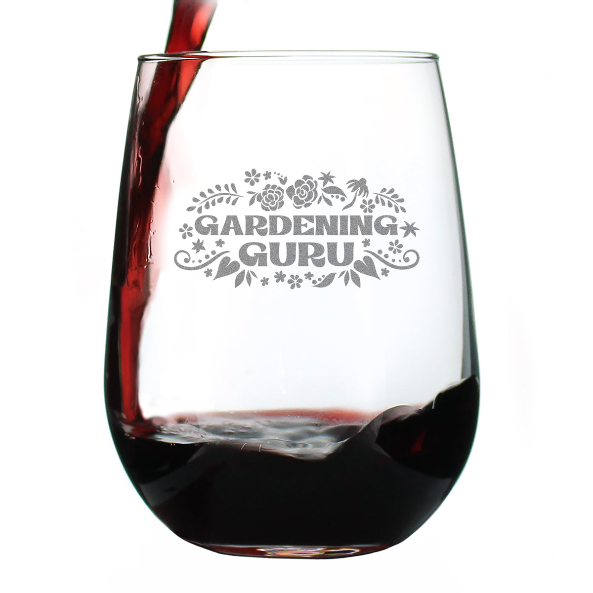 Gardening Guru - Engraved Stemless Wine Glass - Gardening Gifts for Gardeners - Large Wine Glasses - 17 oz