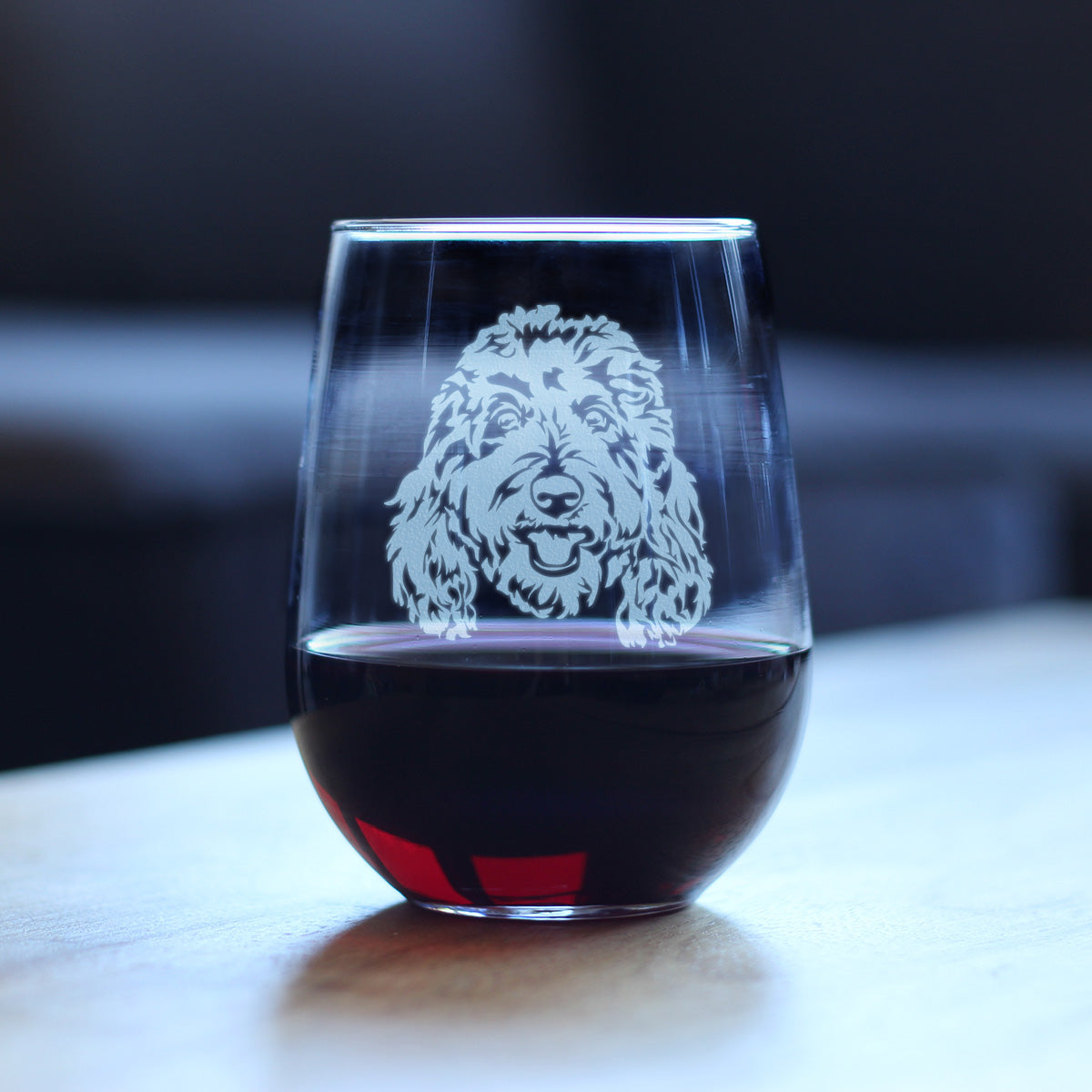 Golden Doodle Face - Stemless Wine Glass - Goldendoodle Gifts for Women &amp; Men - Large 17 Ounce Glasses