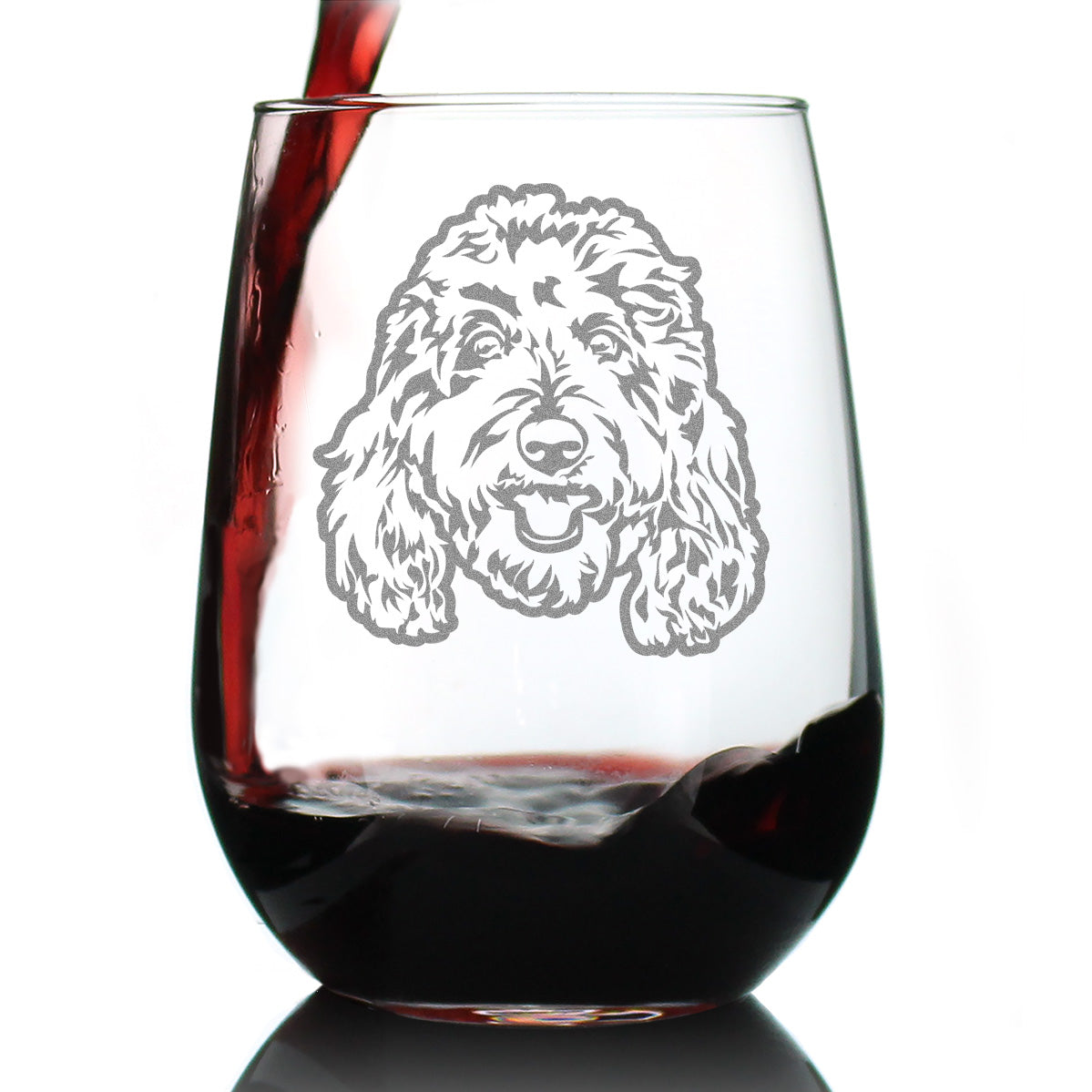 Golden Doodle Face - Stemless Wine Glass - Goldendoodle Gifts for Women &amp; Men - Large 17 Ounce Glasses