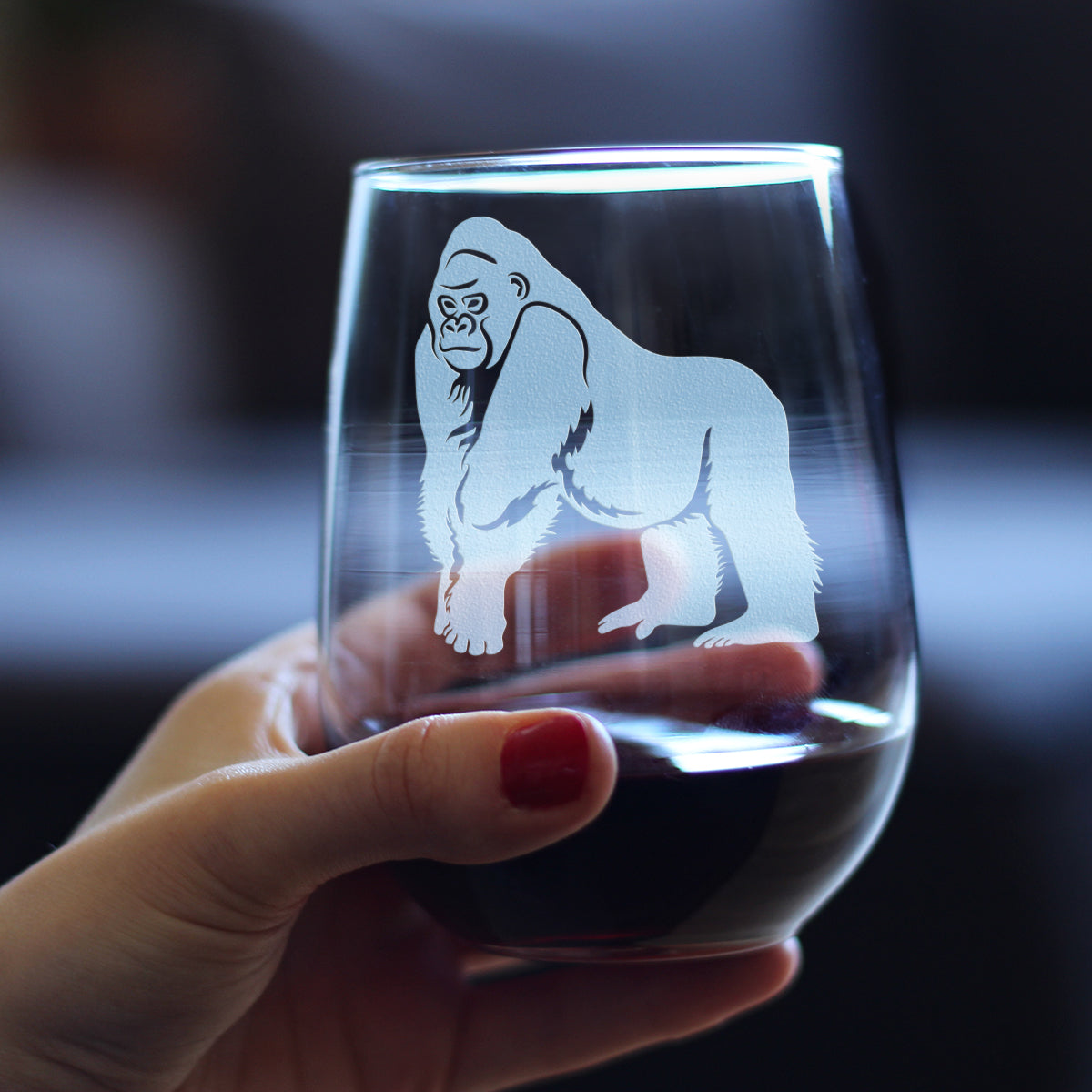 Gorilla Stemless Wine Glass - Fun Wild Animal Themed Decor and Gifts for Lovers of Apes and Monkeys - Large 17 Oz Glasses