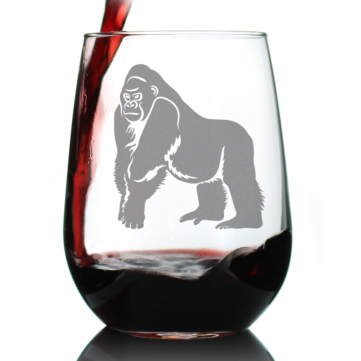 Gorilla Stemless Wine Glass - Fun Wild Animal Themed Decor and Gifts for Lovers of Apes and Monkeys - Large 17 Oz Glasses