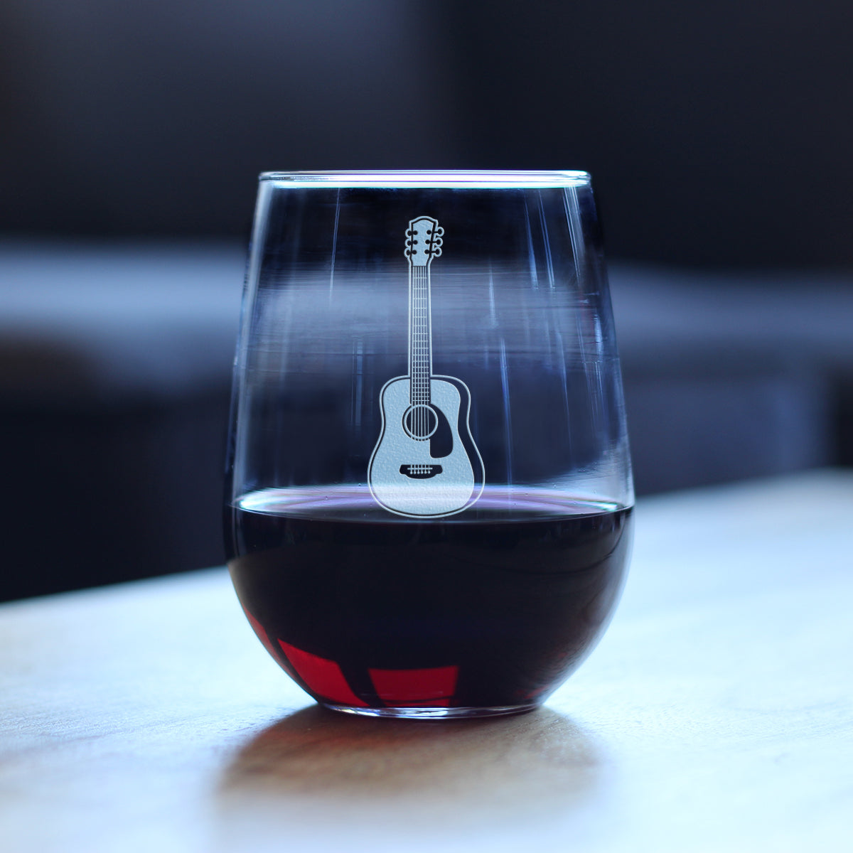 Acoustic Guitar - Stemless Wine Glass - Fun Musician Gifts and Musical Accessories for Women and Men - Large 17 Oz Glasses