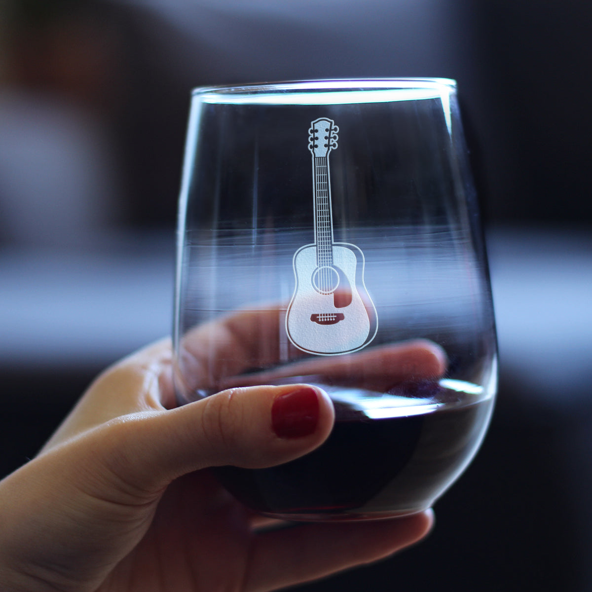 Acoustic Guitar - Stemless Wine Glass - Fun Musician Gifts and Musical Accessories for Women and Men - Large 17 Oz Glasses