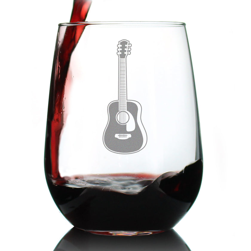 Acoustic Guitar - Stemless Wine Glass - Fun Musician Gifts and Musical Accessories for Women and Men - Large 17 Oz Glasses