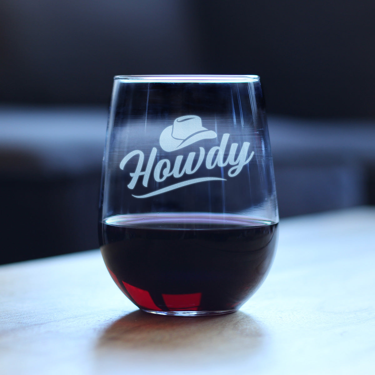 Howdy Engraved Stemless Wine Glass Gifts Country Western Decor for Home Large Wine Glasses - 17 oz