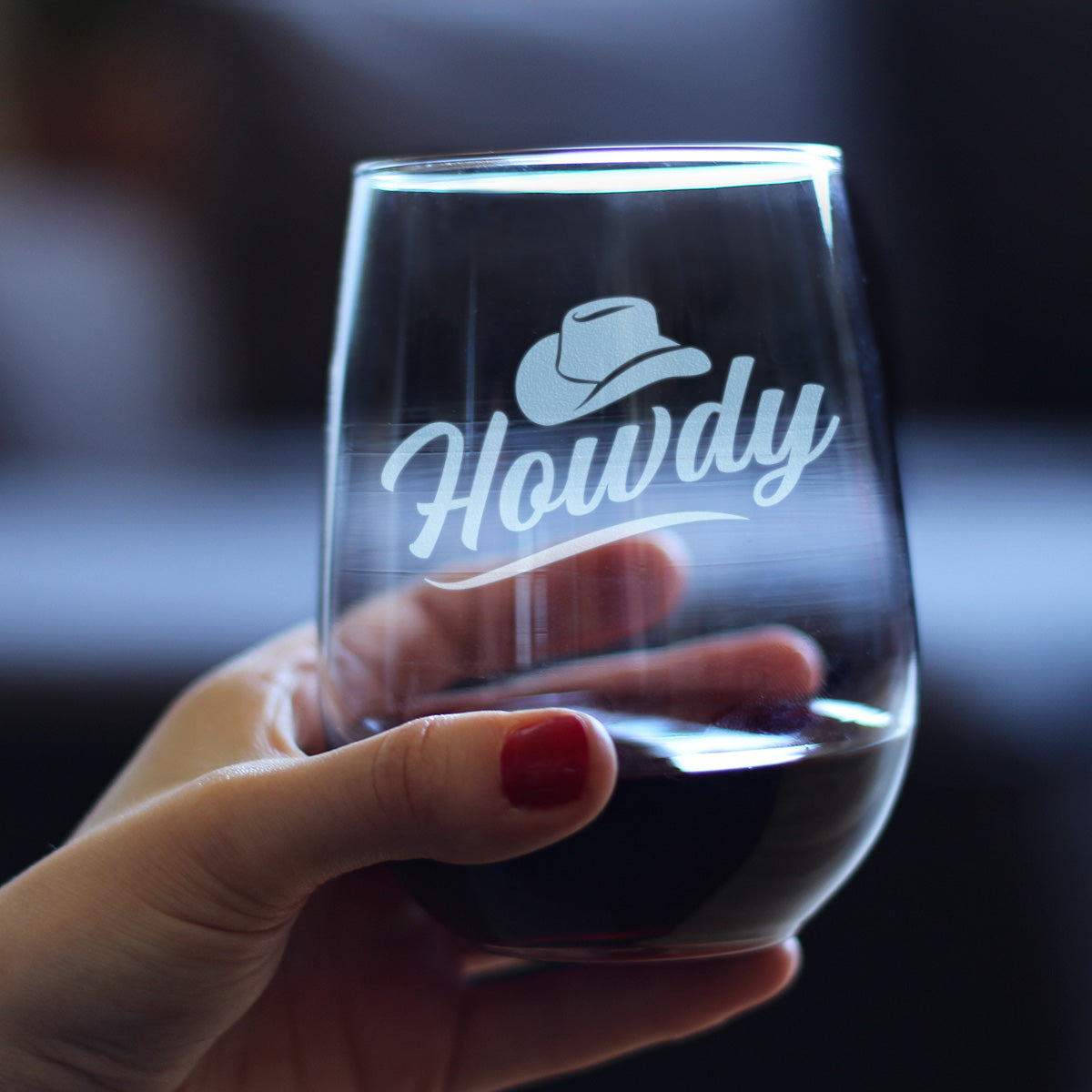 Howdy Engraved Stemless Wine Glass Gifts Country Western Decor for Home Large Wine Glasses - 17 oz