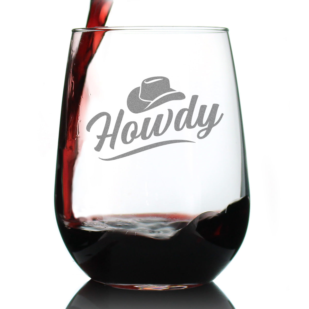 Howdy Engraved Stemless Wine Glass Gifts Country Western Decor for Home Large Wine Glasses - 17 oz