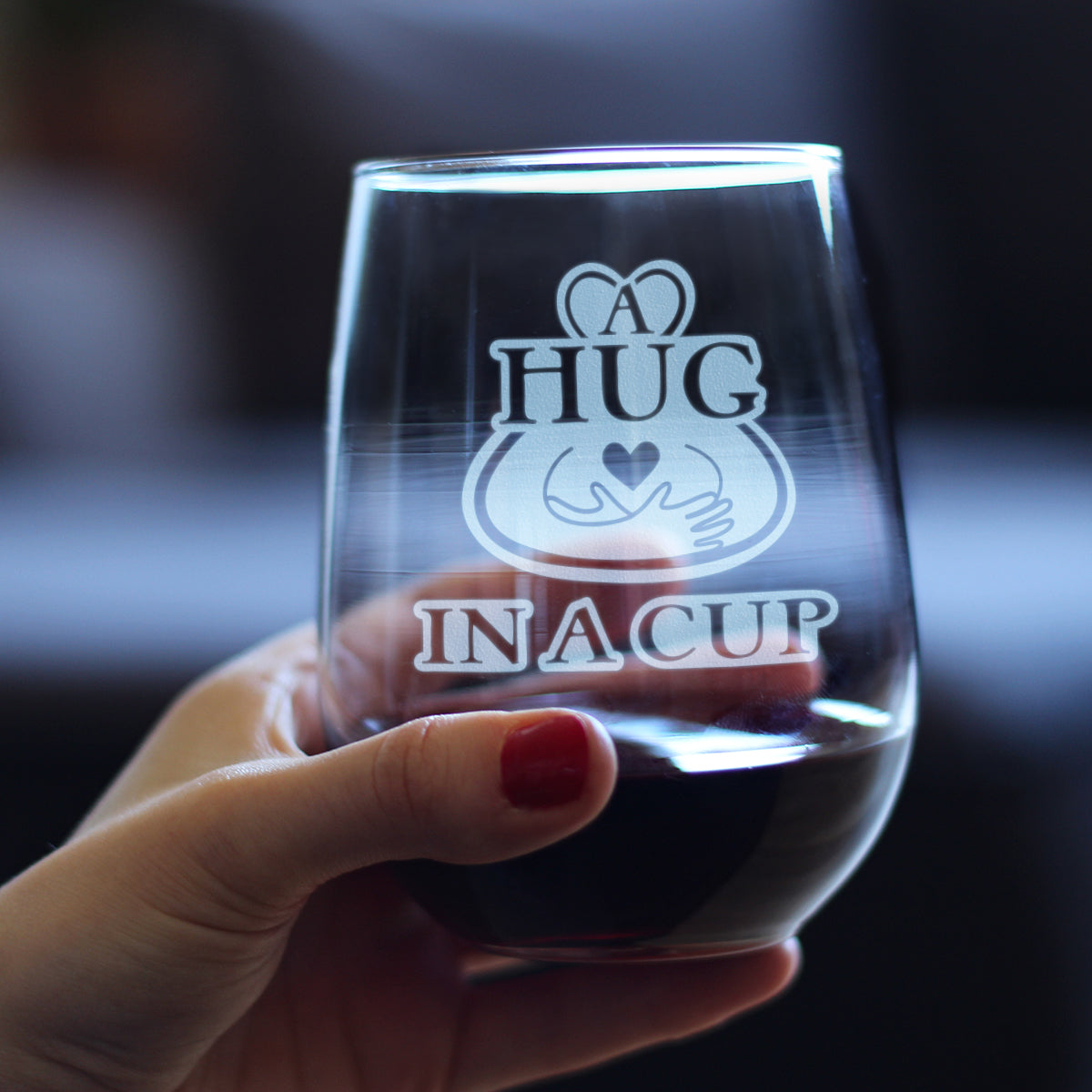 Hug in a Cup - Stemless Wine Glass Gift - Sympathy Gifts for Comfort and Encouragement - Large 17 Ounce