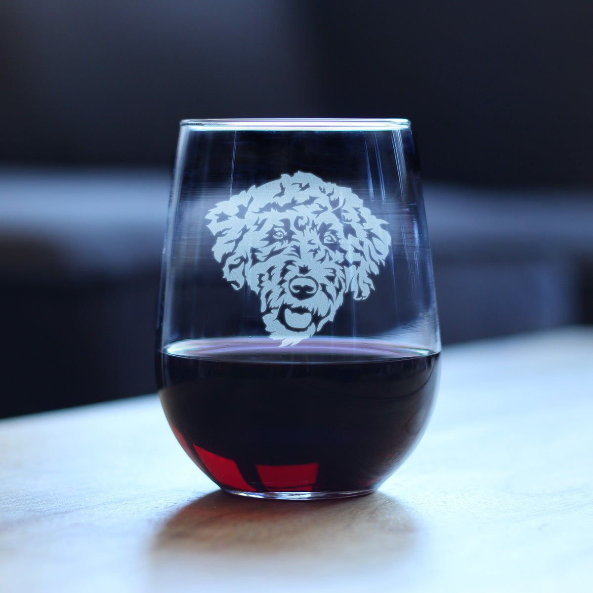 Labradoodle Face - Stemless Wine Glass - Labradoodle Gifts for Dog Lovers Women &amp; Men - Large 17 Ounce Glasses