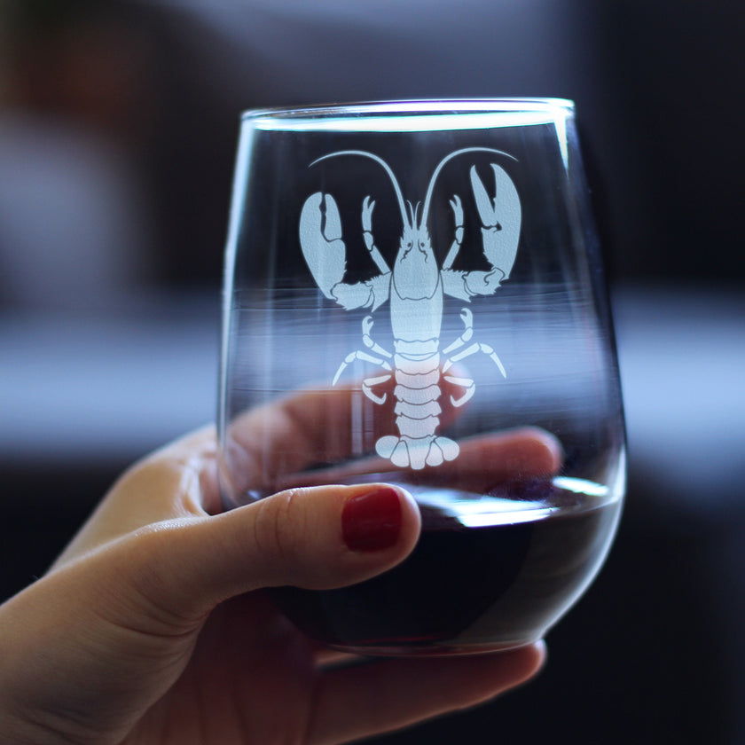 Lobster Engraved Stemless Wine Glass Lobster Gifts, Maine Souvenirs and Decor Large Wine Glasses - 17 oz
