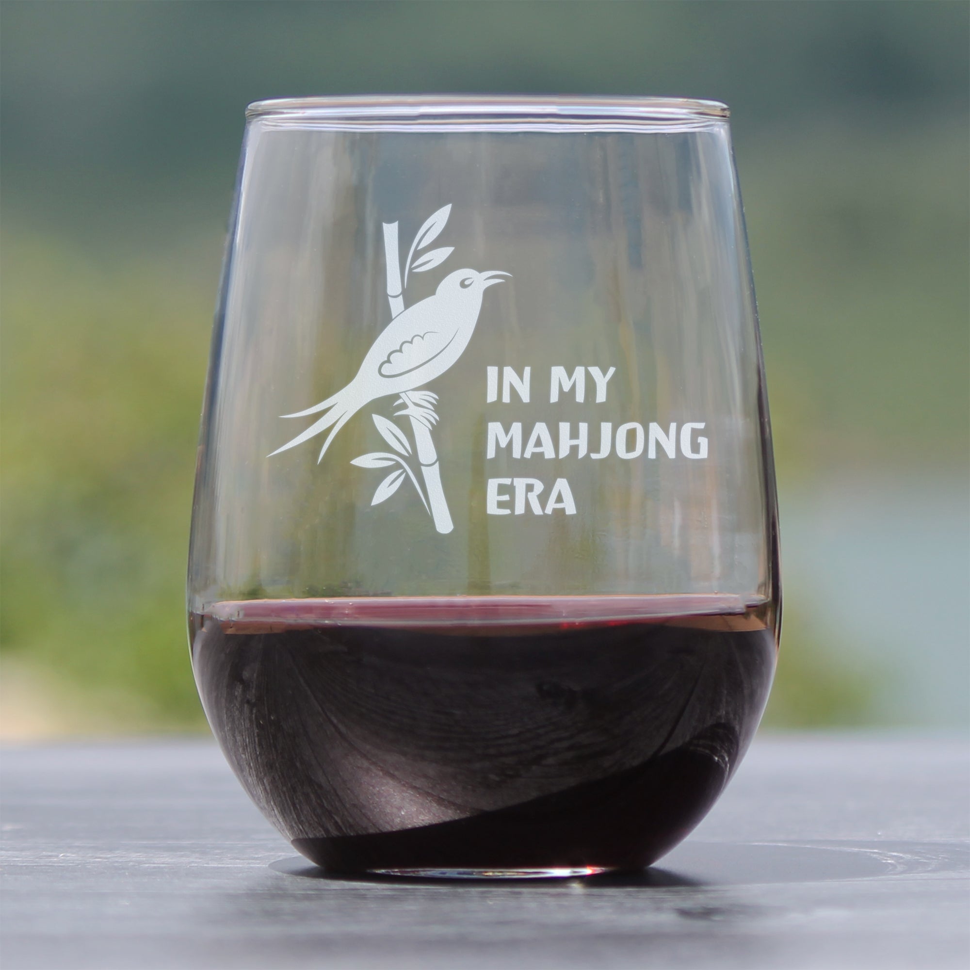 Mahjong Era - Engraved Stemless Wine Glass - 17 oz & 15 oz