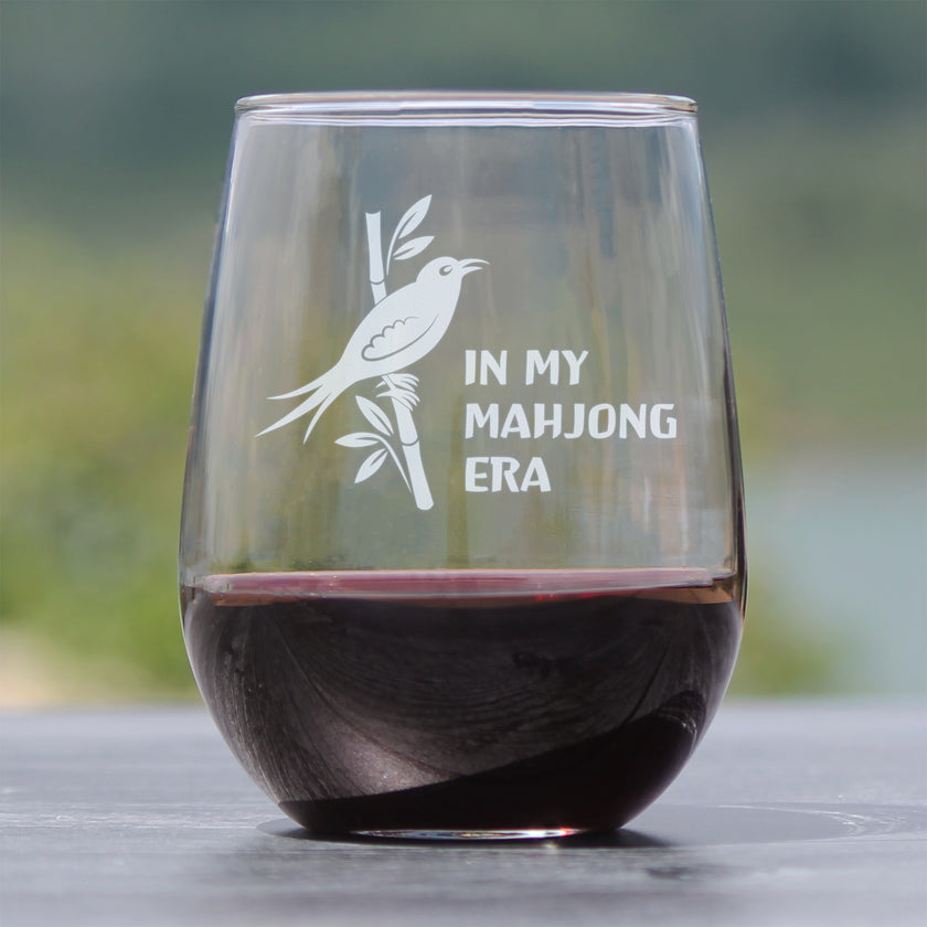 Mahjong Era - Engraved Stemless Wine Glass - 17 oz & 15 oz