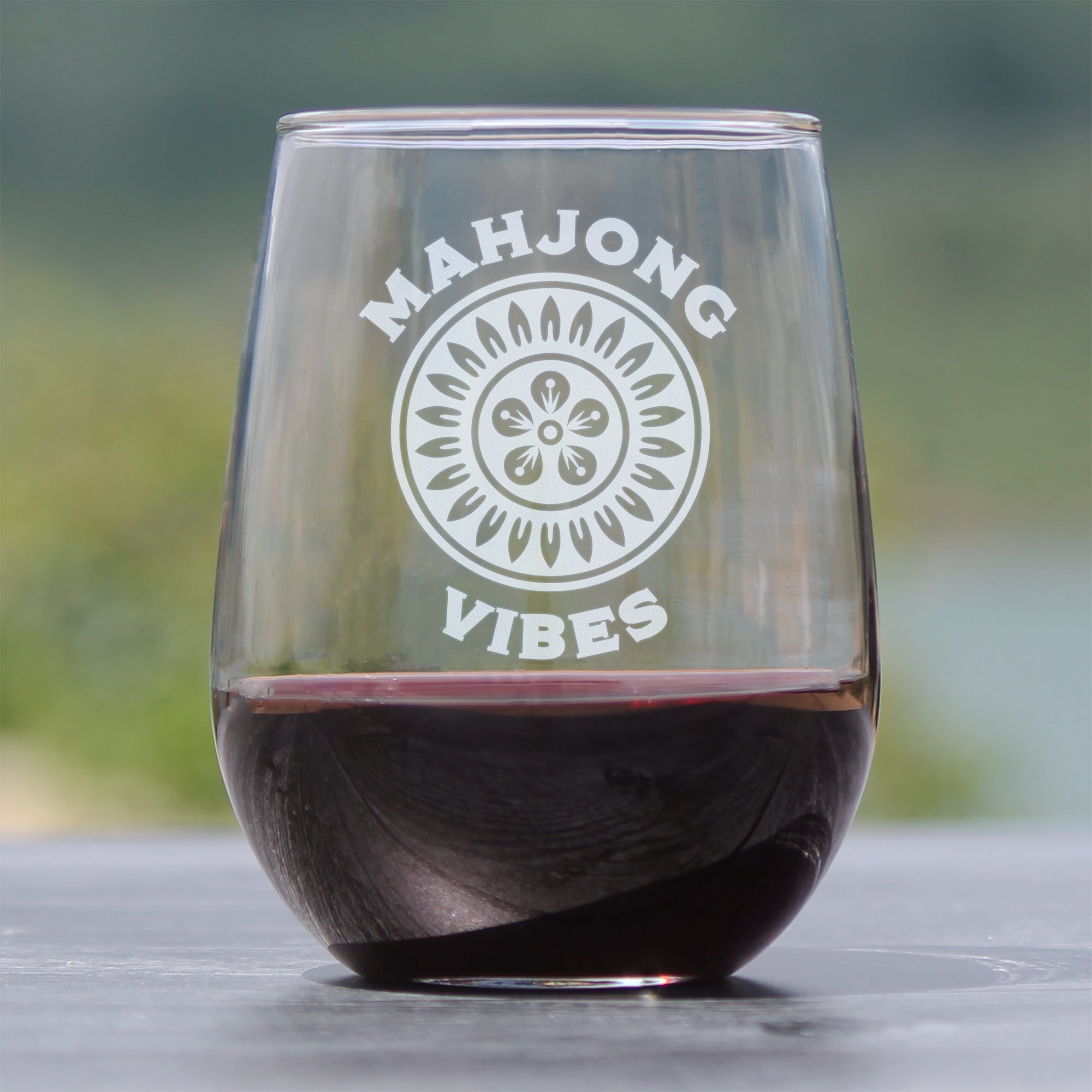Mahjong Vibes - Engraved Stemless Wine Glass - 17 oz & 15 oz